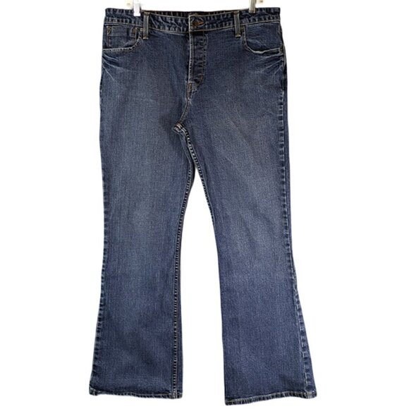 Levi Strauss Denim Jeans Juniors 17 Button Fly Stretch Low Rise Flare Med Wash - Picture 1 of 15